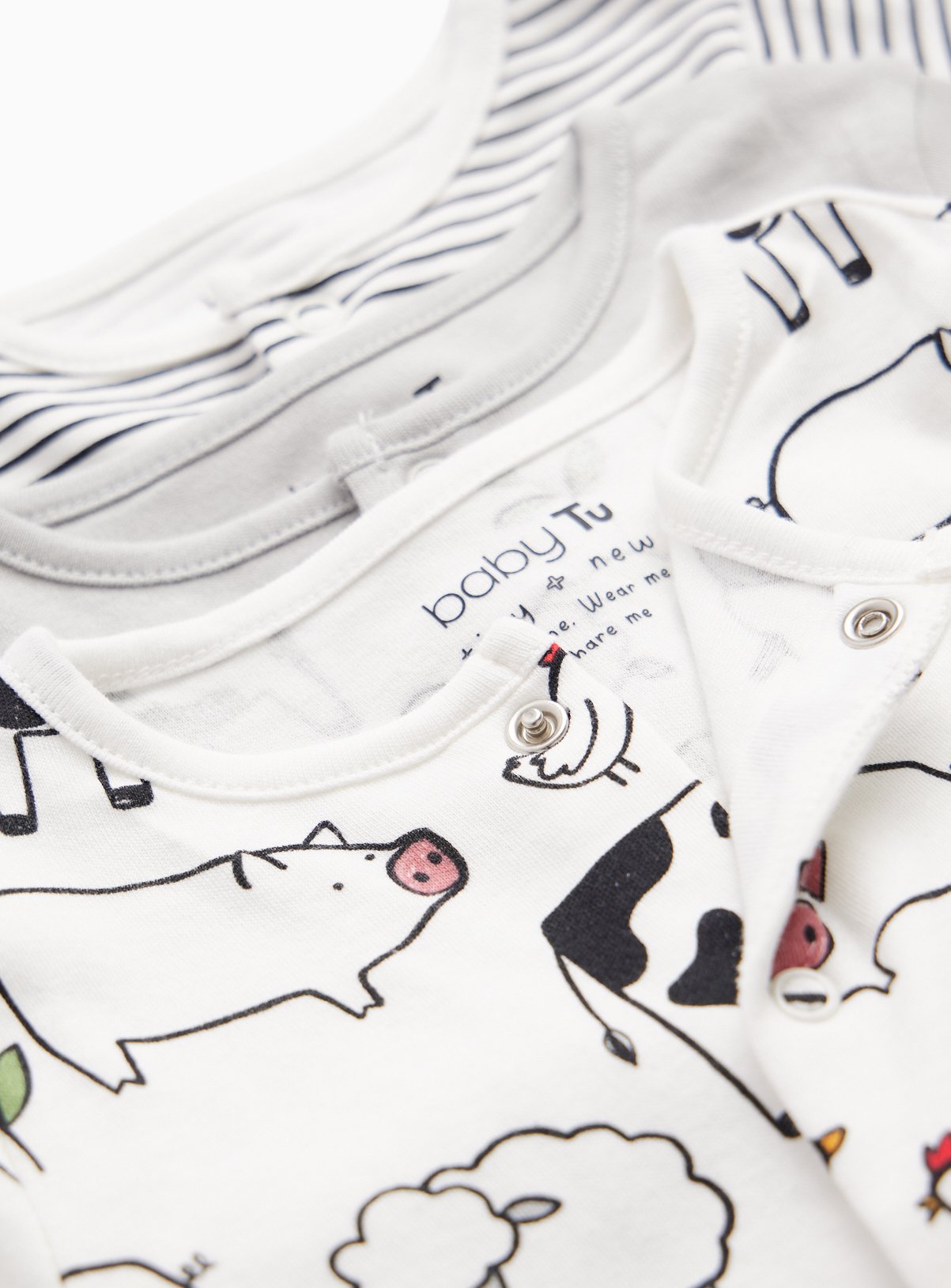 Monochrome Farmyard Print Sleepsuits 3-Pack Up to 1 mth - Image 2 thumbnail